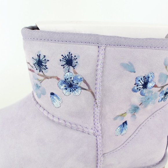 NEW UGG CLASSIC MINI Suede  Embroidered Floral Boots - Picture 10 of 14